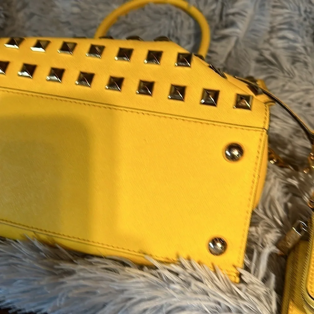 Michael Kors Hamilton bag wallet wristlet yellow studded. Large. 14” COA